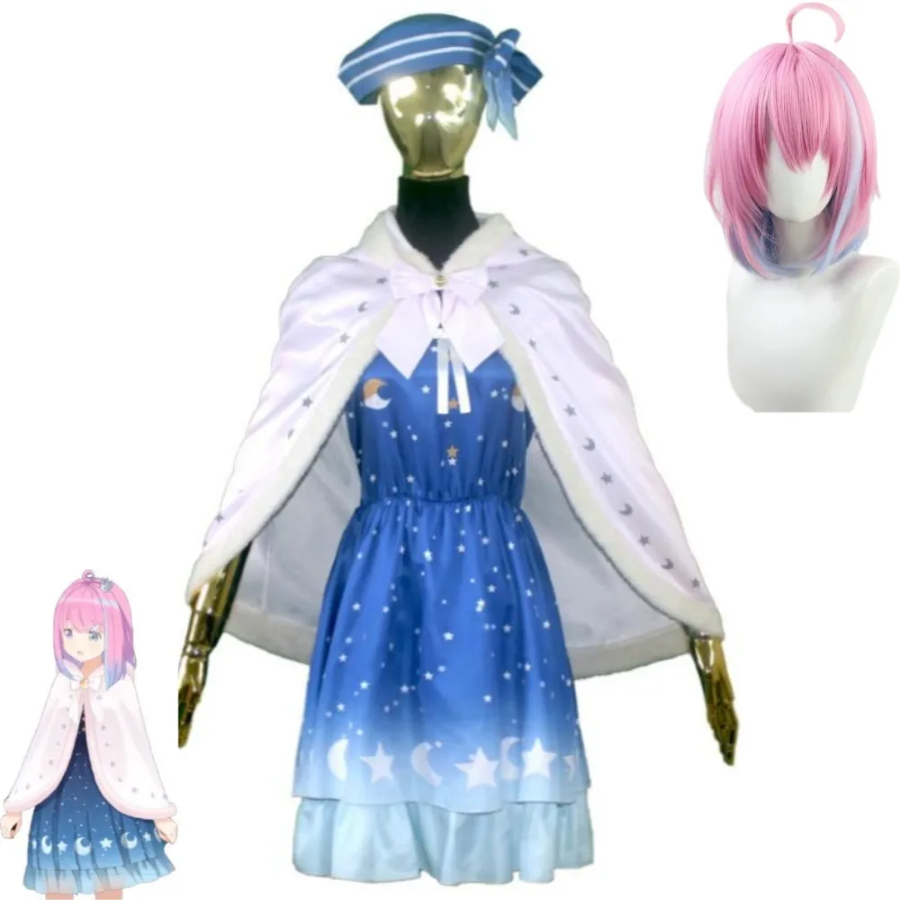 

YouTuber VTuber Himemori Luna Hololive Holo Hologram Live System Cosplay Costume Wig Anime Kawaii Blue Star Dress Hallowen Suit