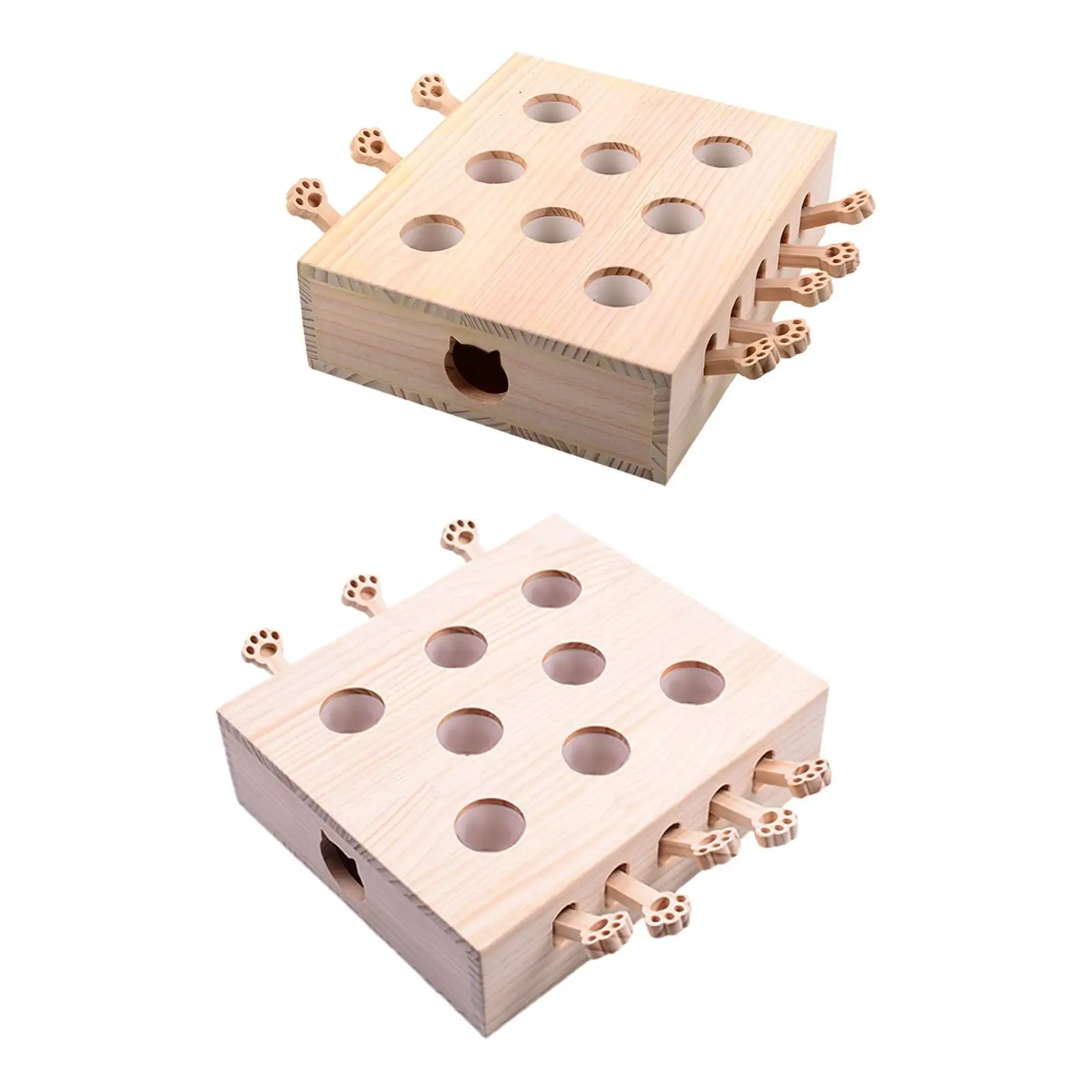 

Wooden Cat Toys Whack Mole Catching with 8 Holes Pet Supplies Accessories Maze Box Interactive for Indoor Cats Kitty Yard
