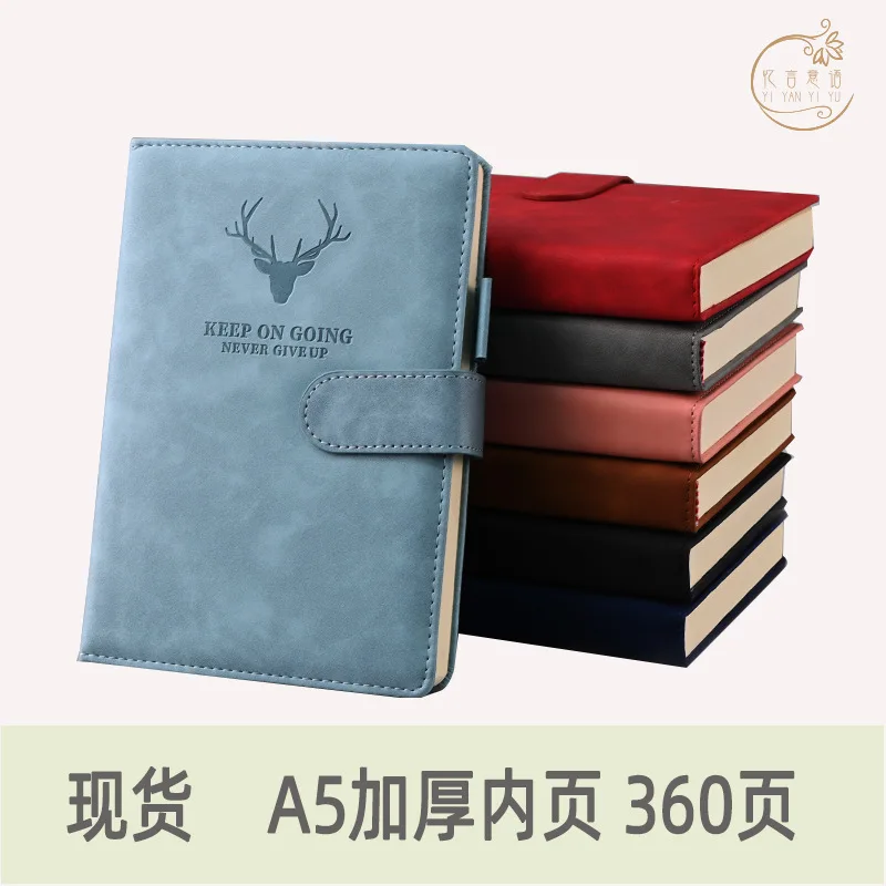 

Cross-Border Spot A5 Notebook Deer Head Skin Feeling Thickened Inside Page Diary Magnetic Snap Closure Business Notebook