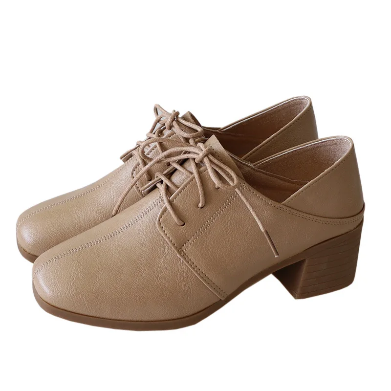 

New Khaki Black Lace-up Loafers Casual Ladies Women Flat Woman Shoes 2022