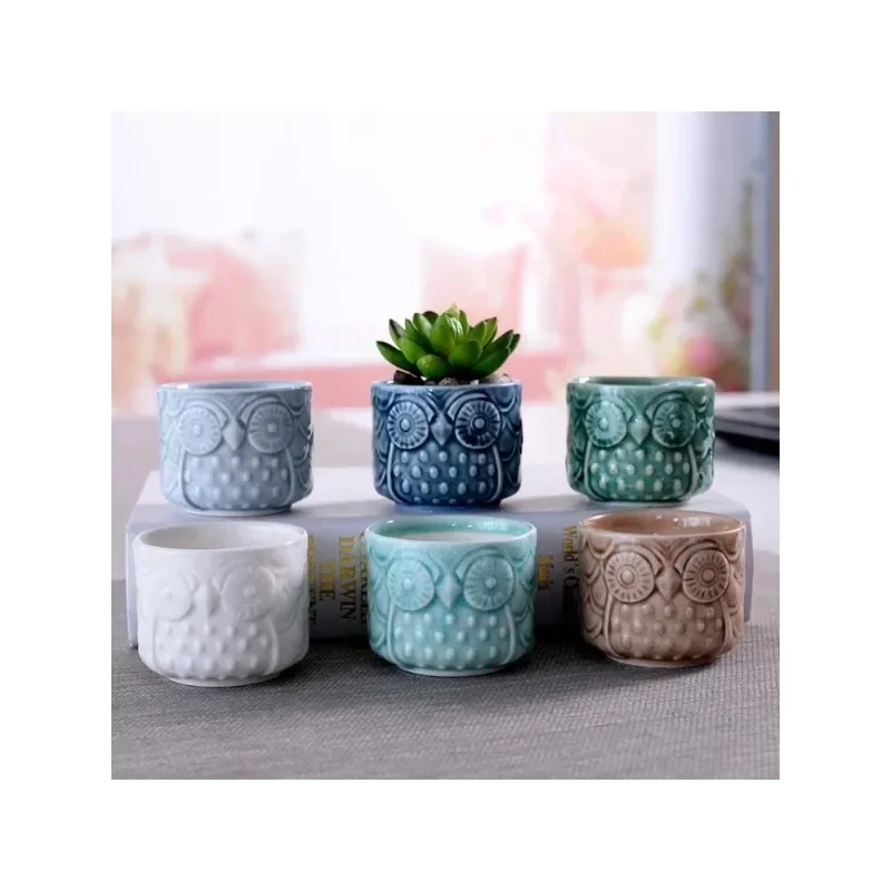 Керамический цветочный горшок в форме совы для растений с мультяшными животными