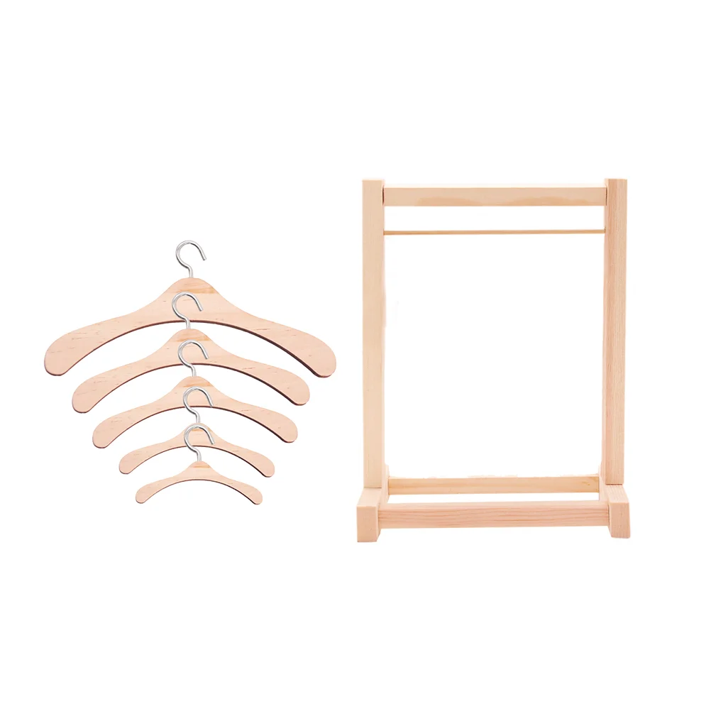 

1 Set Doll Dress Hanger Wooden Doll Clothes Hanging Rack Kit (Wood Color)