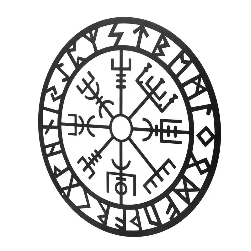 

Nordic Style Iron Viking Decor Norse Mythology Symbols Wall Hanging Decoration Creative Metal Round Wall Shelf Decor