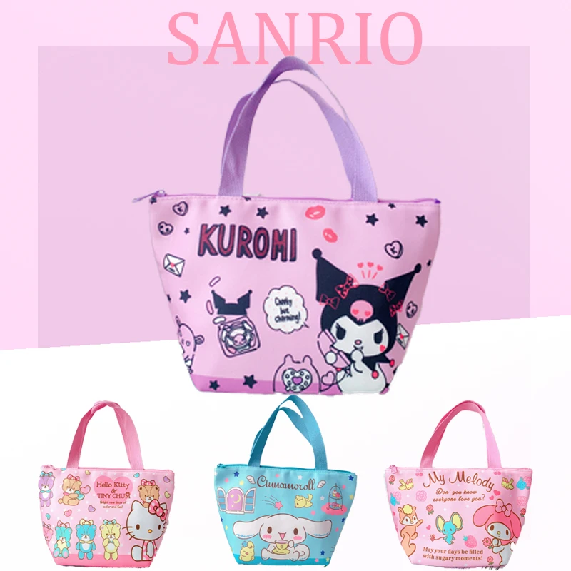 

Kawaii Sanrio, Hello Kitty oroll сумка для ланчбокса Милая Kuromi My Melody Студенческая мультяшная холщовая портативная изолированная сумка для ланча