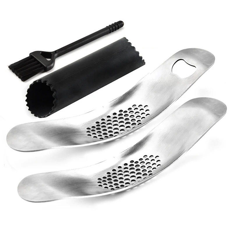 4Pcs/Set Garlic Press Kitchen Mincer Stainless Steel Rocker Gadget Ools Bottle Opener