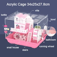 new hamster cage set acrylic cage hedgehogs rabbit guinea pig double decker cage villa bowl running wheel kettle pets supplies