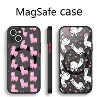 alpaca cartoon cute animal phone case transparent magsafe magnetic magnet for iphone 13 12 11 pro max mini