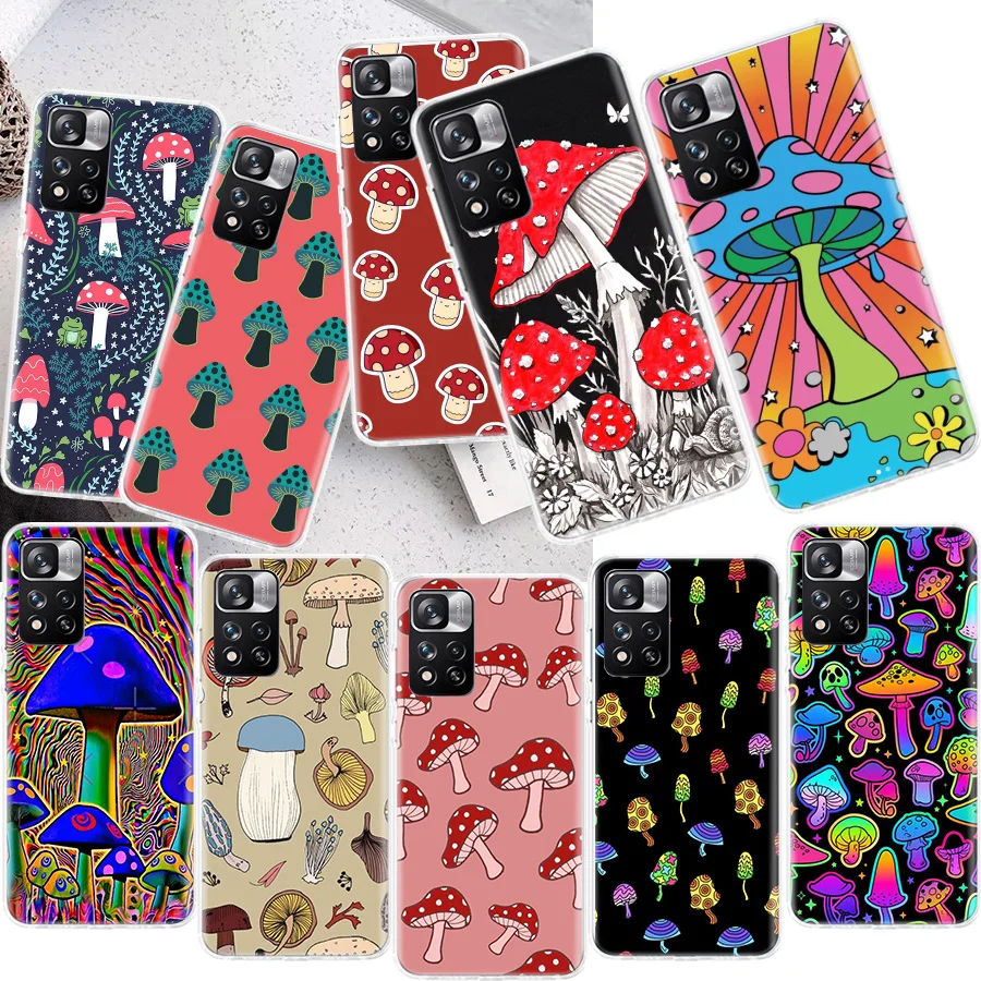 

Rainbow Mushrooms Phone Case For Xiaomi X3 X4 GT NFC X5 Pro 5G M3 M4 M5 M5S Note 10 Lite F3 F2 Mi A1 A2 A3 CC9E Cover Soft Silic