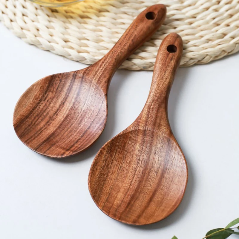 

Новинка, столовая посуда из натурального тика, искусственная деревянная ложка для риса, деревянный ковш, кухонный инструмент, кухонная ложк...