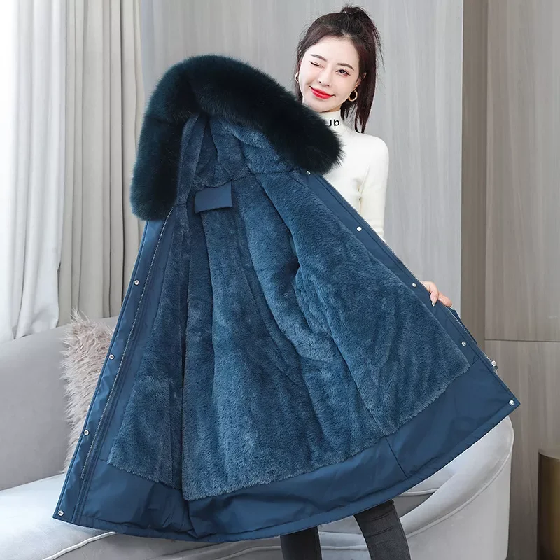 New2022 hair plush inside led long sent to overcome in the female han edition cultivate morality down cotton-padded jacket