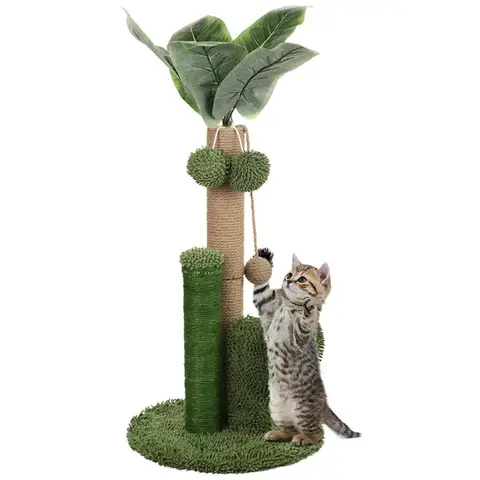 Когтеточка для кошек, кошачье дерево с висящей игрушкой, Когтеточка для кактуса, кошачья Когтеточка, искусственные листья, плюшевая сизальная Когтеточка для царапин