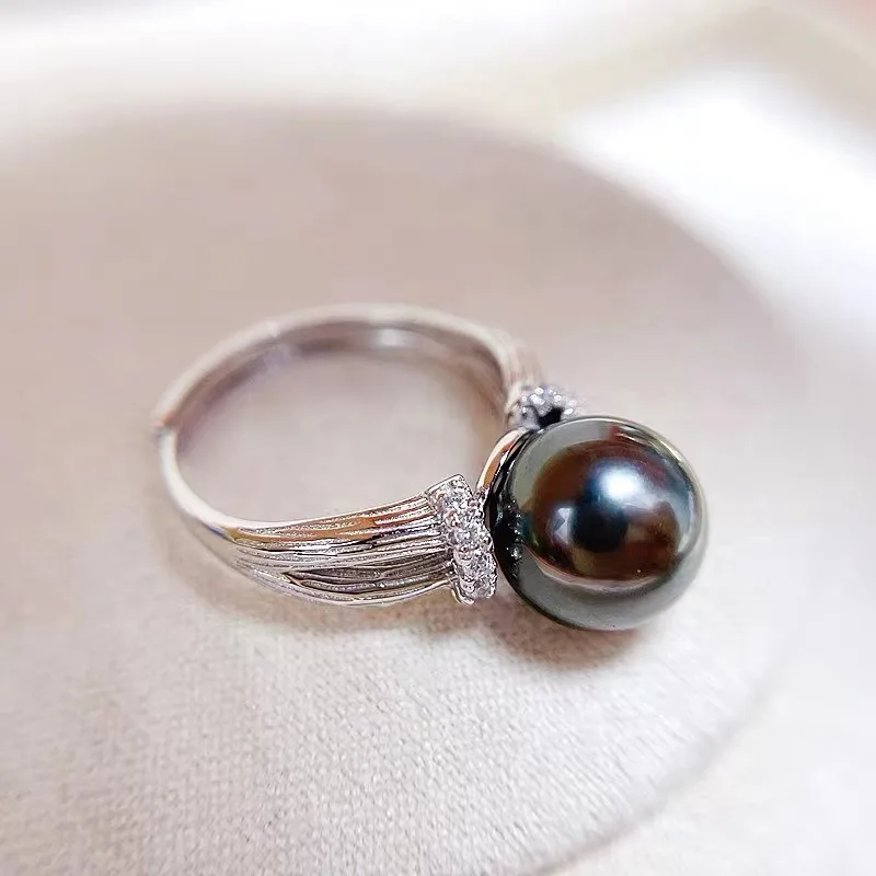 Suberb огромное кольцо из черного золота 9-10 мм с круглым жемчугом регулируемый