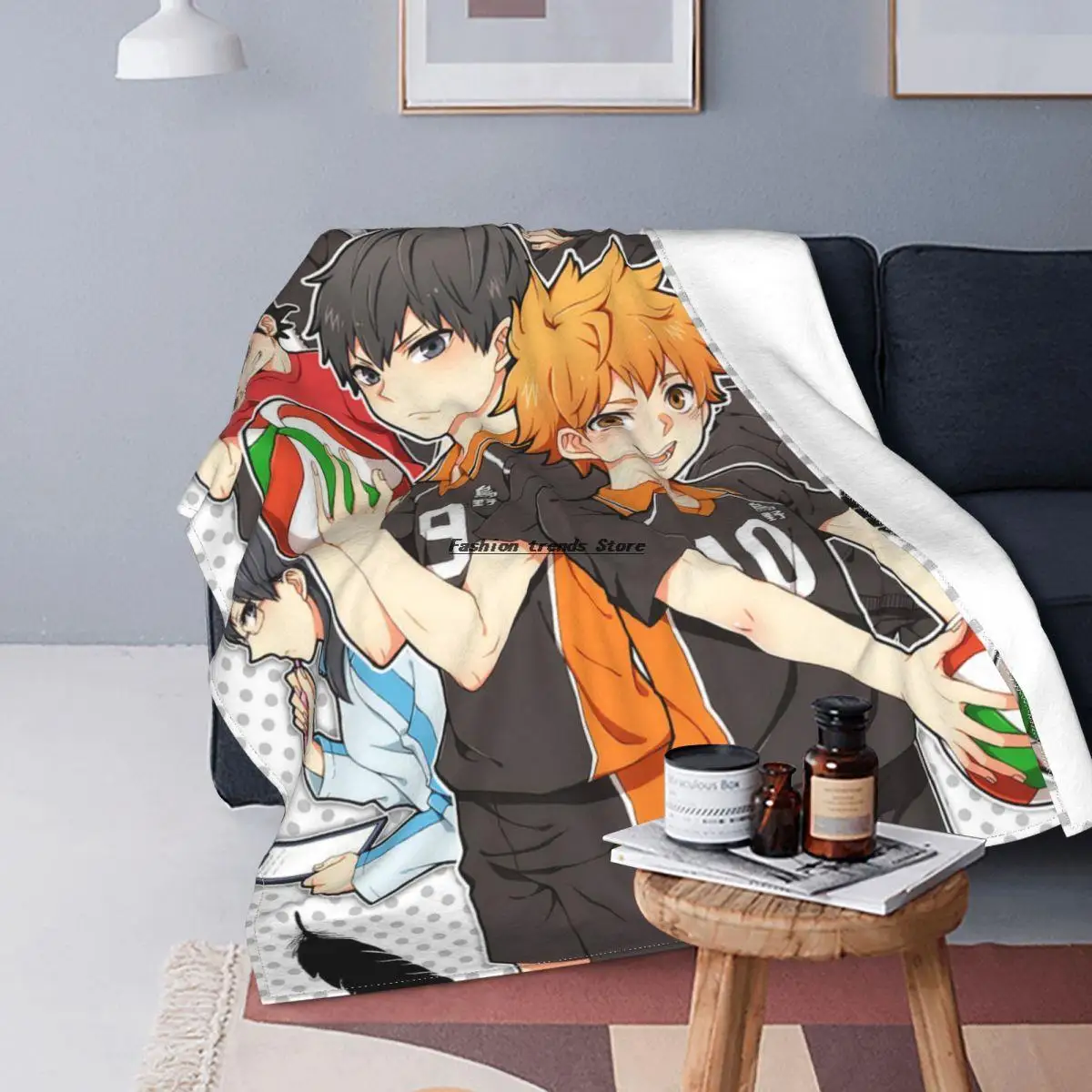 

Haikyuu Anime Flannel Blankets Karasuno Volleyball Hinata Tanaka Vintage Throw Blanket for Home 150*125cm