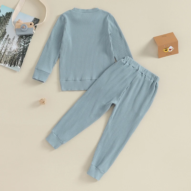 

Осенний комплект детской одежды в рубчик для девочек и мальчиков, однотонный Повседневный свитшот с длинным рукавом и штаны, комплект из 2 предметов