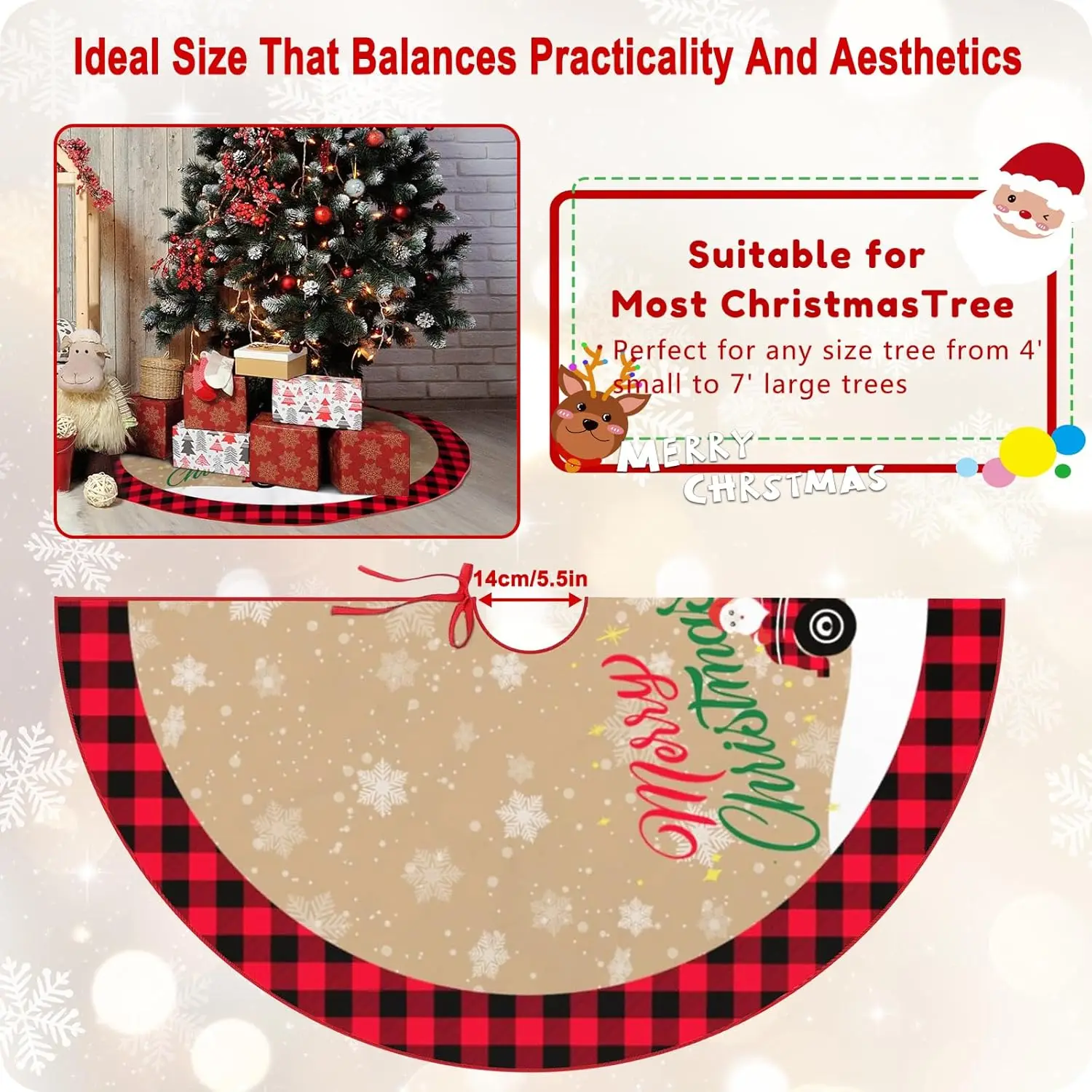 Красная юбка на рождественскую елку 36 дюймов с Санта-Клаусом красным черным