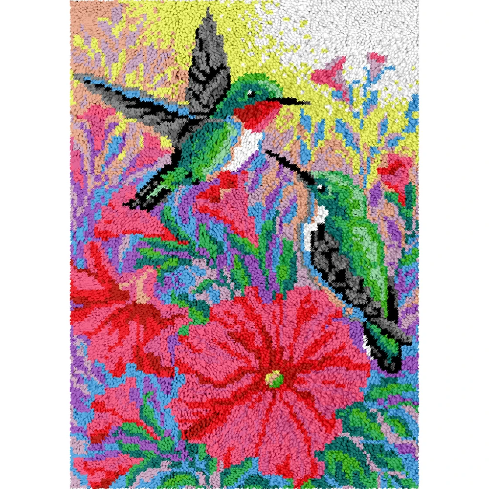 

Hobby crafts Latch hook kit with printed pattern Birds and Flowers Carpet embroidery Tapestry Crafts for adults Rug making kits