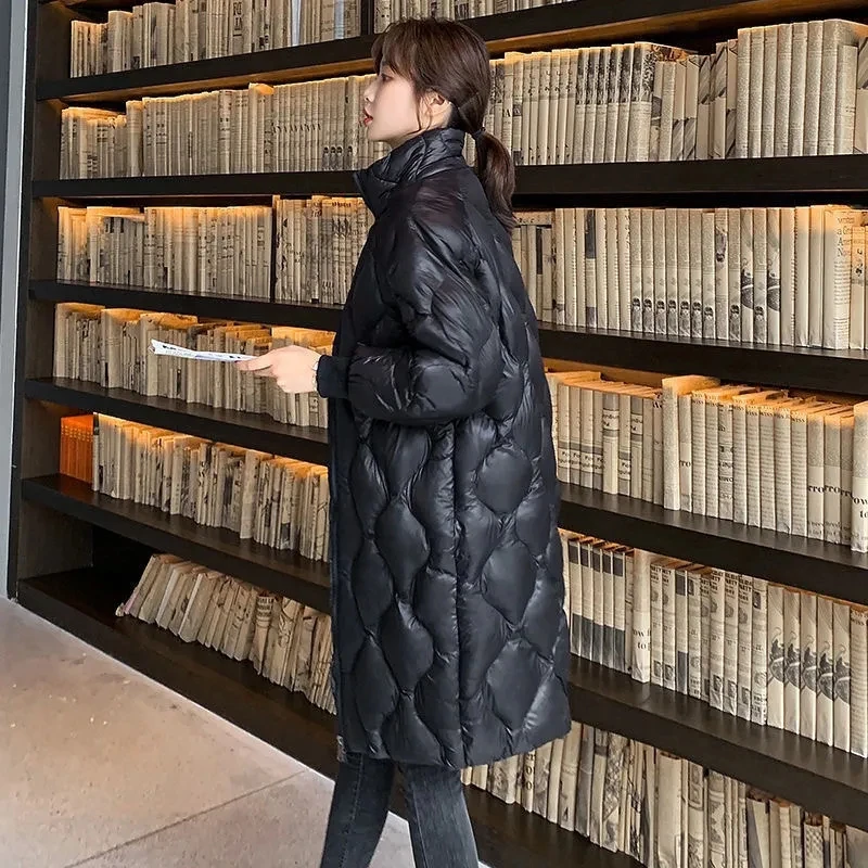 Loose Cotton Padded Thicken Long Jacket Korean Windproof Warm Glossy Parkas 2022 Winter New Snow Wear Stand Collar Women Outwear