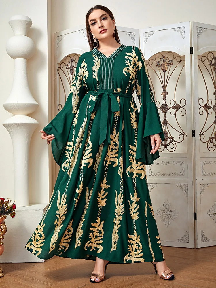 

Women Dresses Large Maxi 2022 Luxury Elegant Green Long Sleeve Oversized Muslim Party Evening Festival Clothing L- 4XL
