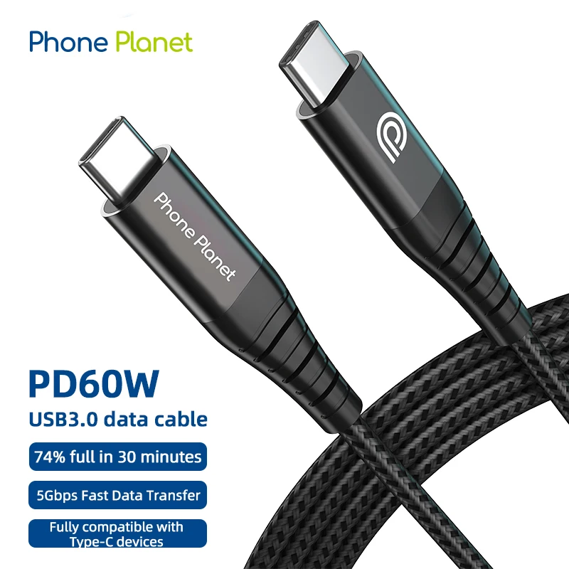 

Phone Planet PD 60W Fast Charging Data Cable USB C To Type C 5Gbps Quick Charge 3.0 Wire For Huawei Xiaomi Samsung MacBook Pro