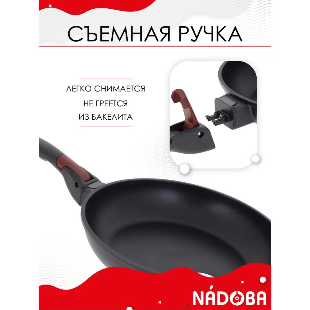 Сковорода-вок с антипригарным покрытием съёмной ручкой без крышки 28 см NADOBA серия