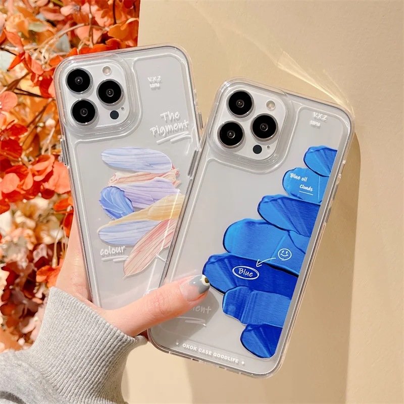 

INS Colour Oil Painting Dyestuff Clear Phone Case For iPhone 14 Pro Max 14 Plus 11 12 13 8 7 X XR Clear Acrylic Shockproof Cover