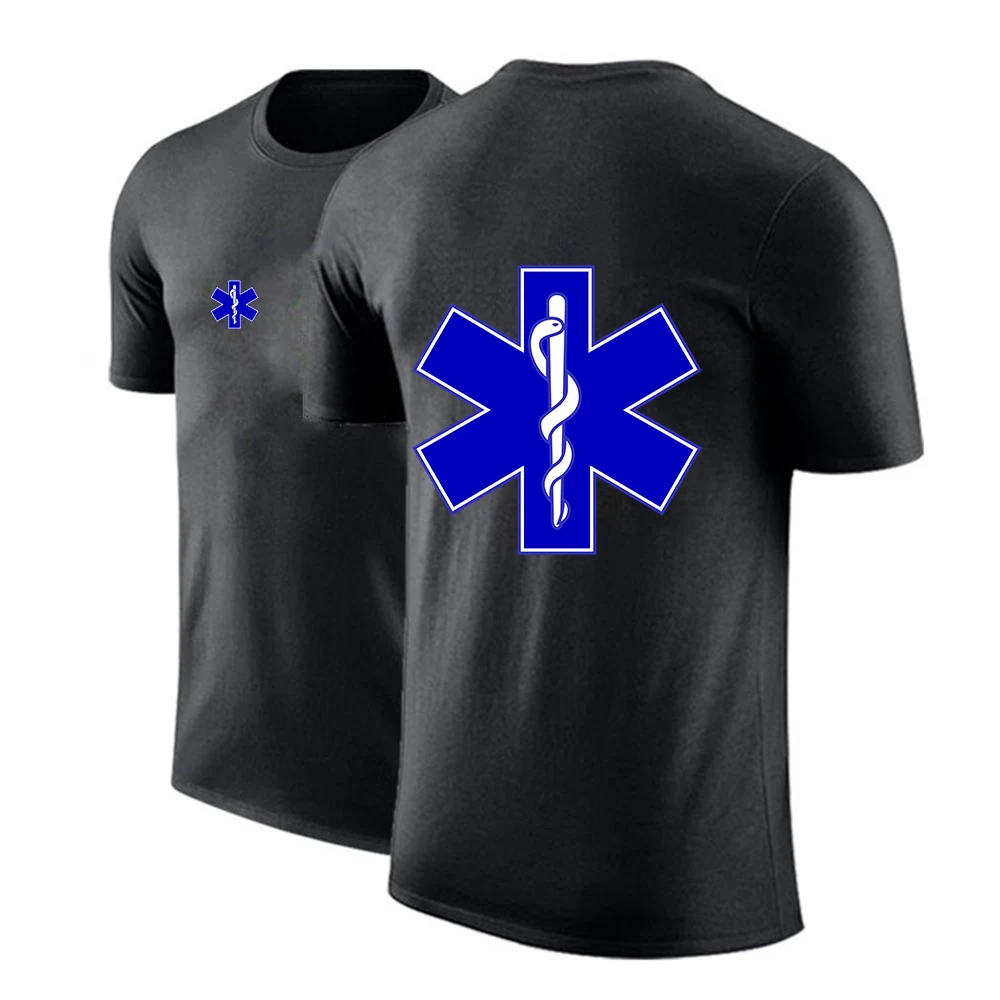 

EMT Emergency Ambulance 2023 Men's New Summer Hot Sale Fashionable Solid Color Printing Casual Hip Hop Cotton Street Top T-shirt