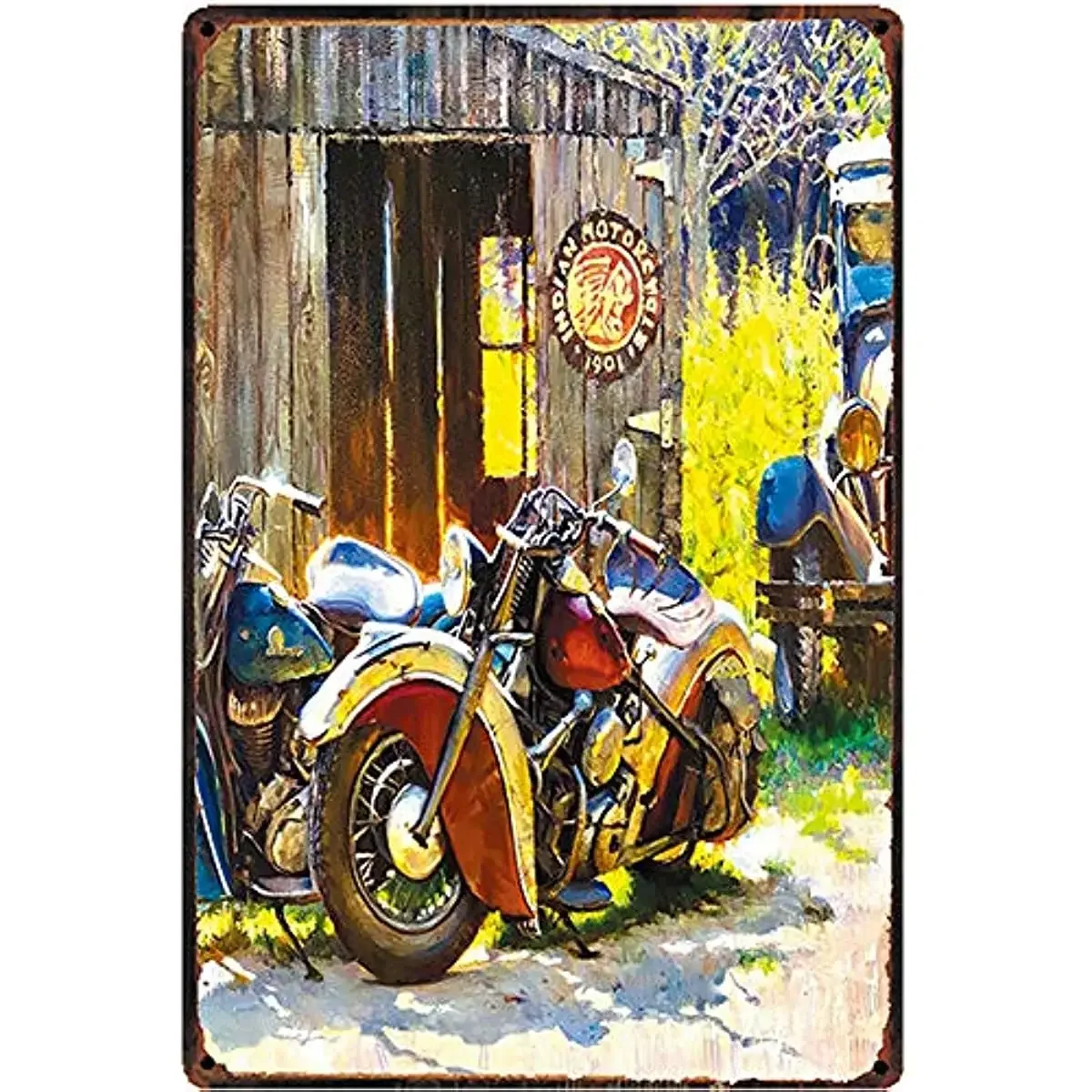 

Nostalgic Original Retro Design Motorcycle Shed Tin Metal Signs Wall Art，Thick Tinplate Print Poster Wall Decoration for Garage