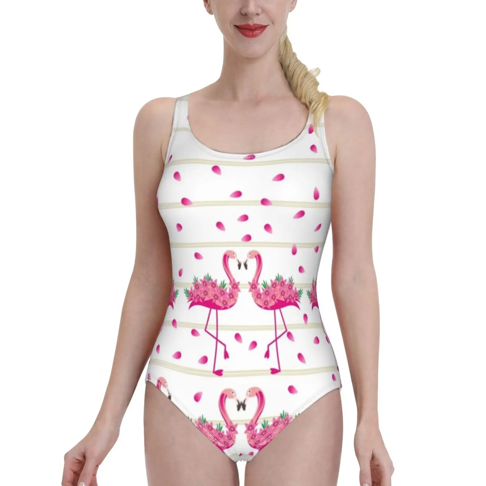 

Слитный купальник с рисунком фламинго и розовыми цветами, женский купальник, сексуальное классическое боди с открытой спиной, пляжная одеж...