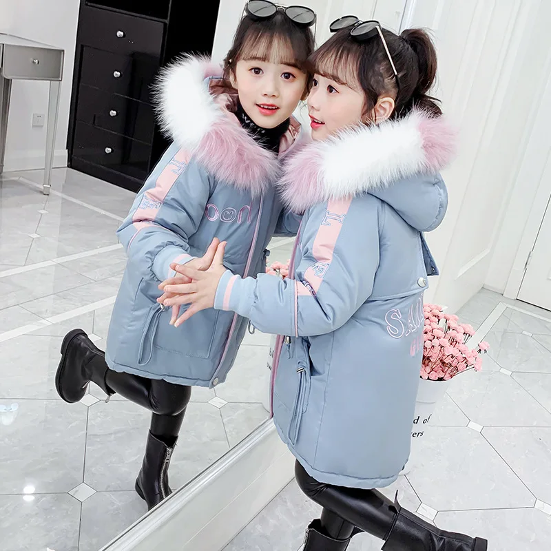 

Girls Winter Jacket Children Thick Warm Windproof Coat Kids Teenager Hooded Parka Fashion Outerwear Blue Pink 4 6 8 10 11 12 Yrs