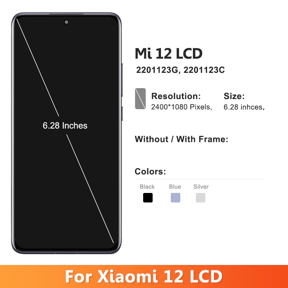 Kup 100% Oryginalny Dla Xiaomi Mi 12 Wyświetlacz LCD Ekran Digitizer Panel Dotykowy Wymiana Zespołu Dla Xiaomi Mi 12X Ekran Z Ramą
