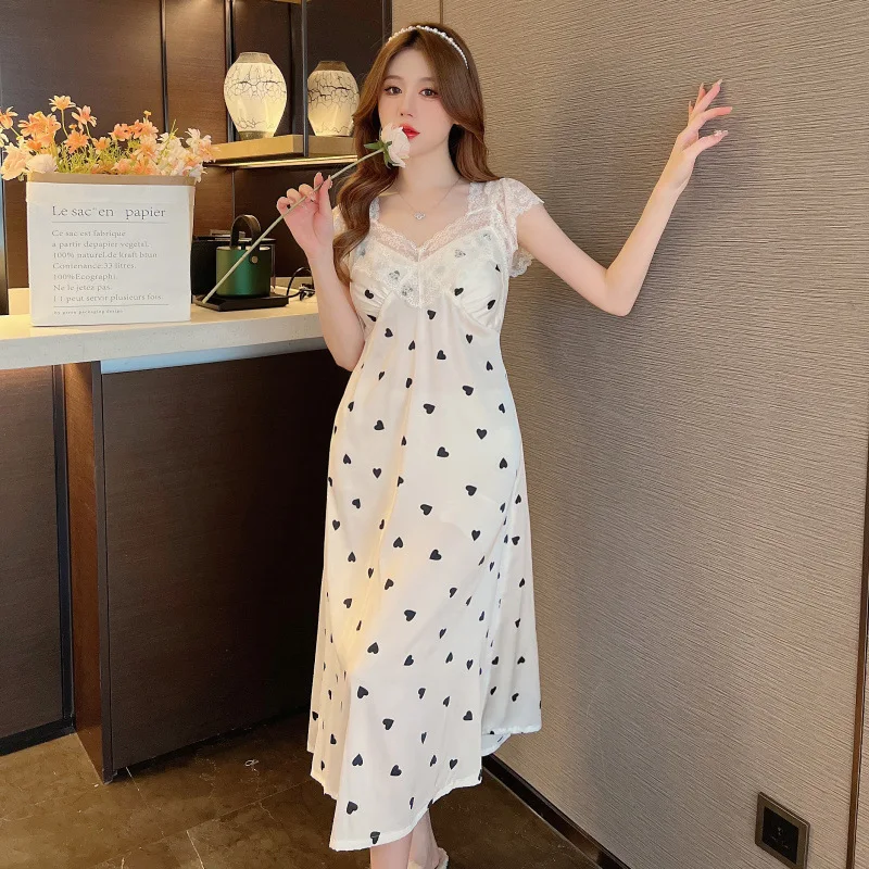 Night Dress Women Short Sleeve V Neck Homewear Long Dress Nightgowns Sleepwear Woman Pajamas Nightwear Lingerie for Women Y18
