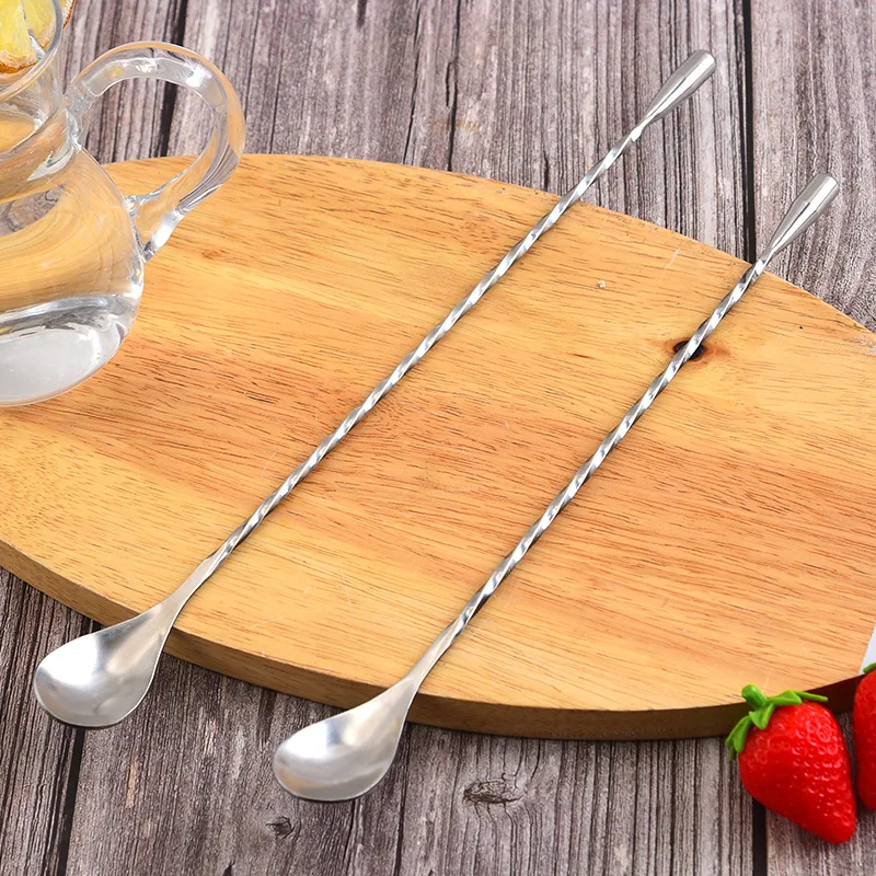 Stainless Steel Spoon 304 Thread Bar Spoons Coffee Milk Tea Stir Spoon Cocktail Wine Mixing Stick Comfortable Long Handle Spoon