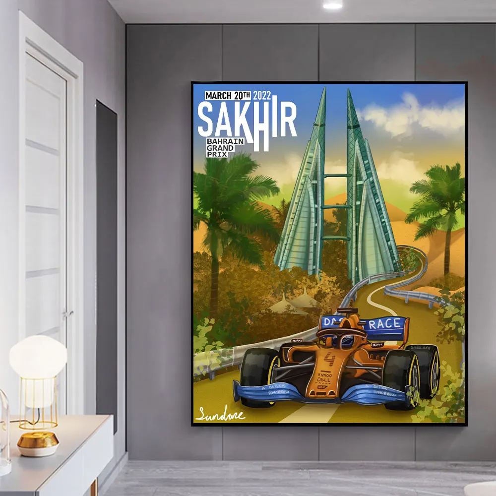 

2022 F1 Bahrain Grand Prix Sakhir Canvas Painting Prints Racing Car Landscape Poster Wall Art Car Lovers Gift Room Home Decor