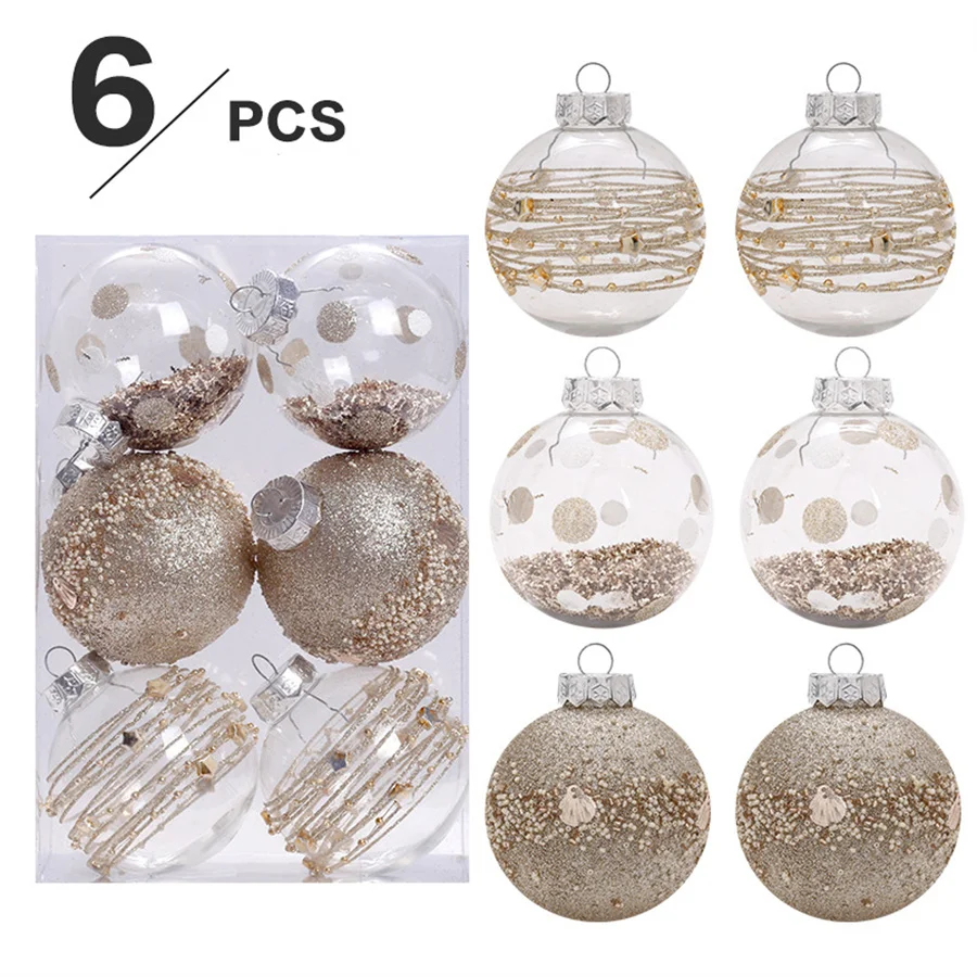 

6PCS Christmas Decorations Transparent PET Painted Christmas Ball Set Christmas Tree Decoration Ball