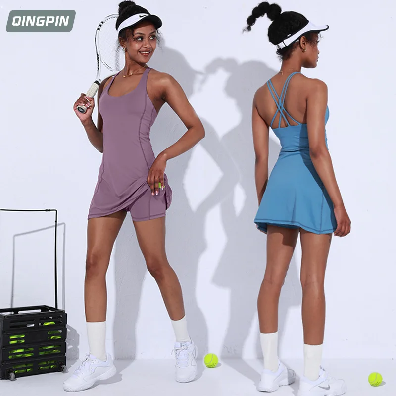 

Women's Tennis Dress with Bra Woman Quick Drying Tennis Skirt with Shorts Two Piece Set Woman Sport Dress Tennis Skirts Female
