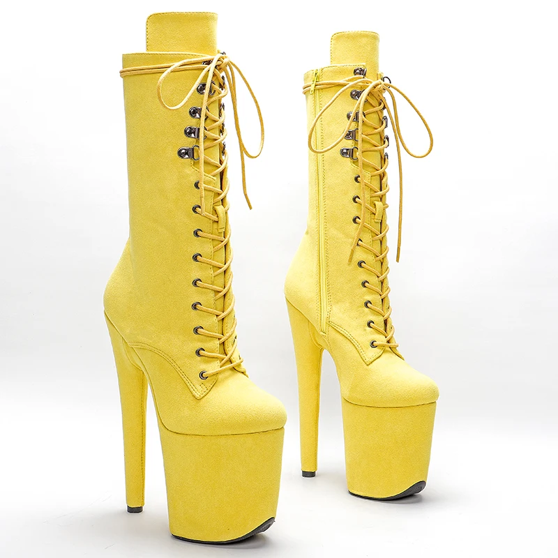 Leecabe 20CM/8Inch lady  suede  upper for zzipper High Heels Pole Dance boot