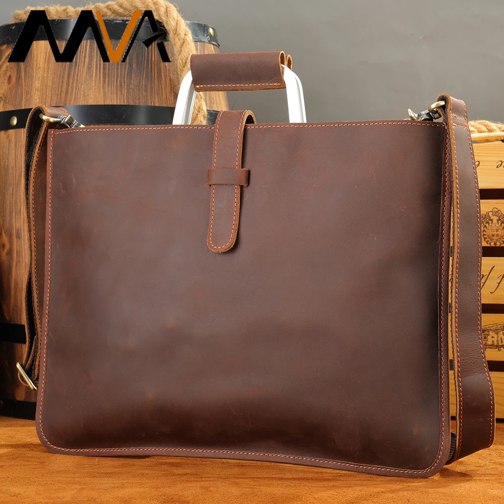 MVA Men's Briefcase Genuine Leather Men Handbag Crazy Leather Men's Shoulder Bag Fit 12inch Laptop Bag For Men Business Bags New