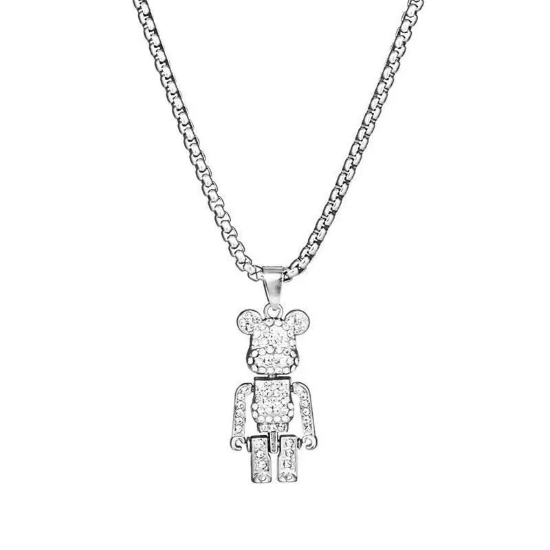 

Full Rhinestone Hip Hop Bear Pendant Necklace Stainless Steel Long Necklace Animal Pendant Neck Chains Mens Jewellery Gifts New