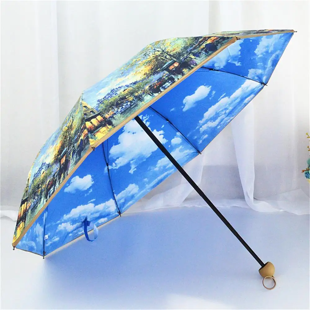 

NEW Folding Umbrella Van Gogh Painting Paris Street Umbrellas Umbrella Women 10K Parasol Silver coating uv Paraguas Double deck