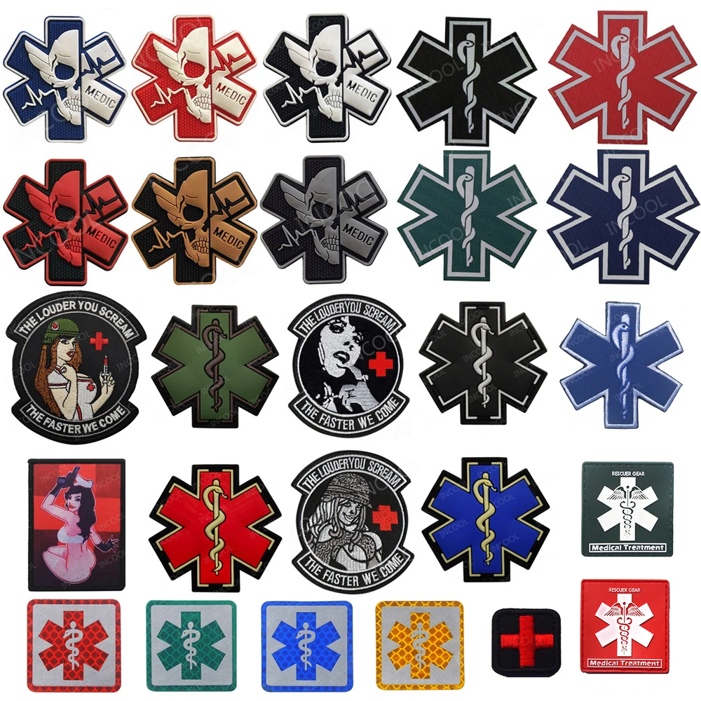 Medical Reflective Patches Medic Rubber PVC Paramedic Tactical Badges Doctor Cross Emergency Rescue Embroidered Chevron Patches