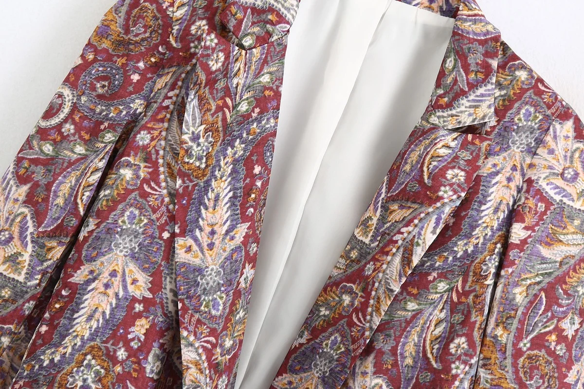 2021 Fall New Women Chic Printing Long Sleeve Leisure Blazer Coat Ladies Casual Pockets Open Stitch Outwear Suit Tops Streetwear