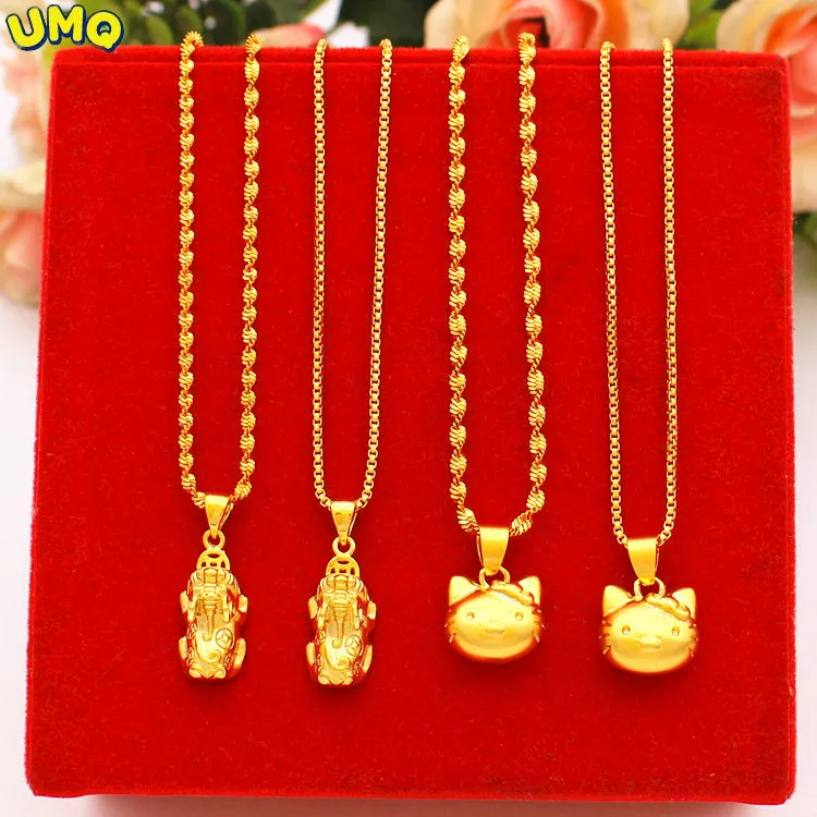 

Женская цепочка под золото 100% пробы, 14 к, корейское ожерелье из чистого 24-каратного золота с надписью Kt Cat Dog, модный подарок, ювелирные издели...