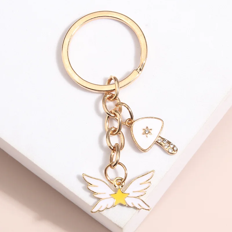 

Cute Enamel Keychain Star Wings Key Ring Mushroom Crystal Key Chains For Women Girls Handbag Accessorie Car Keys Jewelry Gifts