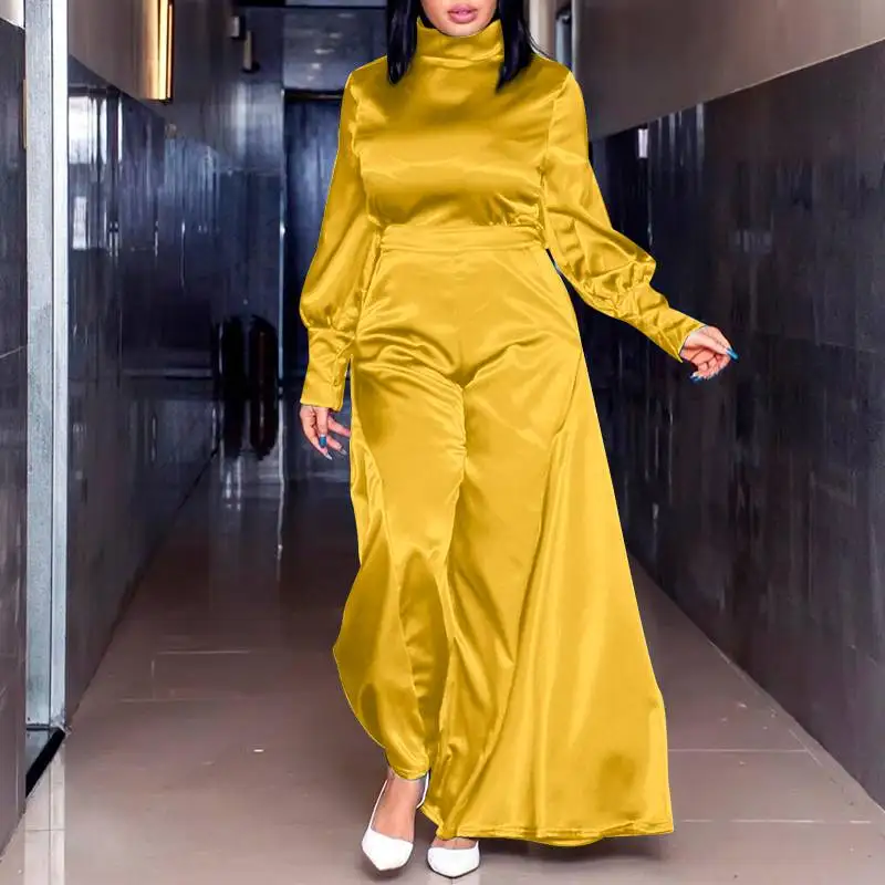 

Весенние комбинезоны с широкими штанинами VONDA, женские комбинезоны с длинным рукавом и ложным воротником, однотонные свободные атласные ко...