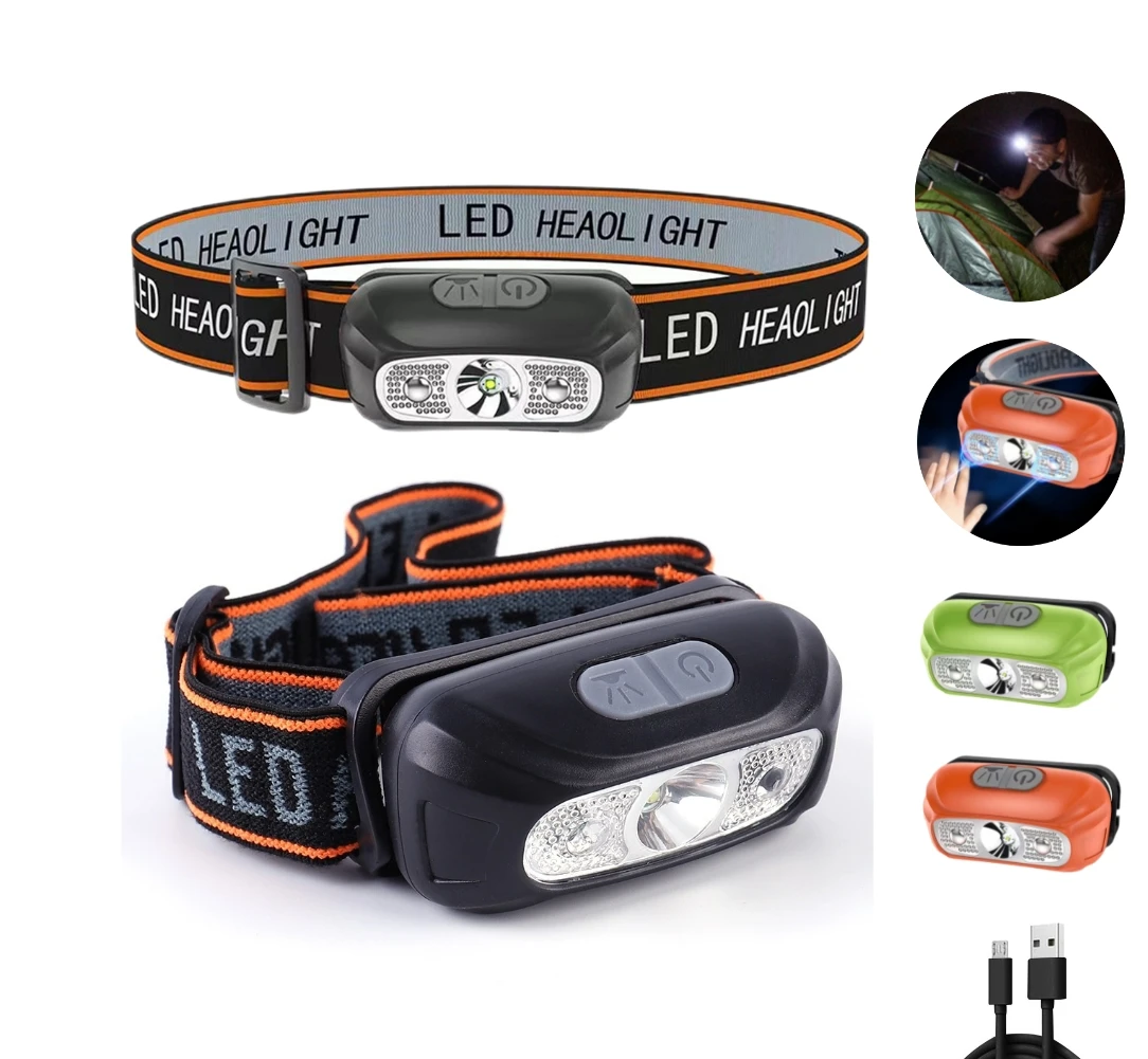 

Налобный мини-фонарь XPE с зарядкой от USB, светодиодный фонарь с датчиком движения, суперъяркий, для кемпинга