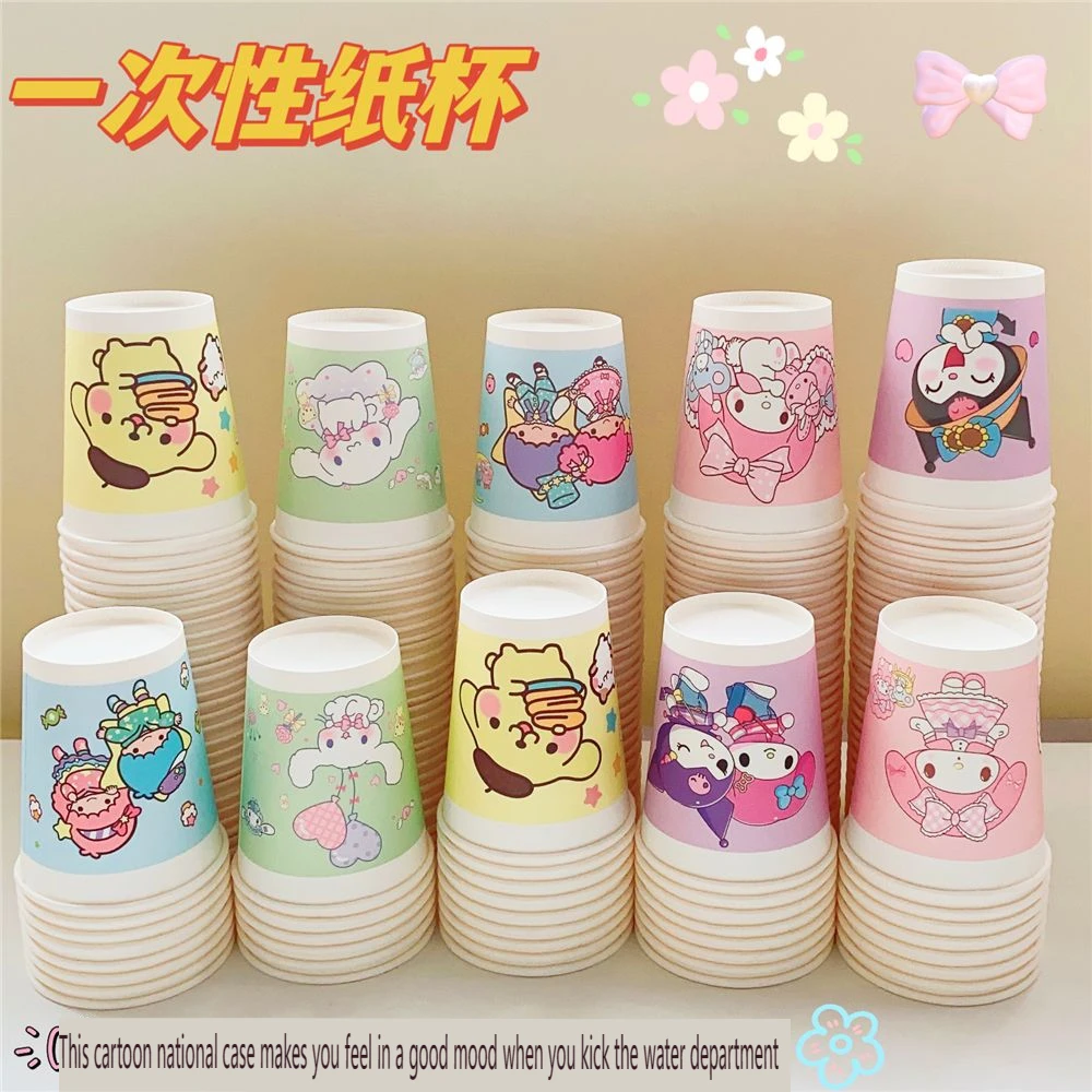

200pcs Sanrios Kuromi Paper Cup Disposable Anime Cartoon Kawaii Cute Mixed Office Holiday Home Picnic Camping Necessary Girl