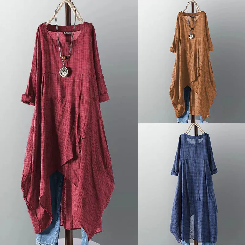 

Асимметричное Платье-миди, женское платье в клетку, модель 2022 года, женское клетчатое платье с длинным рукавом, летний сарафан, Повседневная...