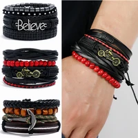 europe and america diy woven cowhide man bracelet multi laminor faith chain bracelets