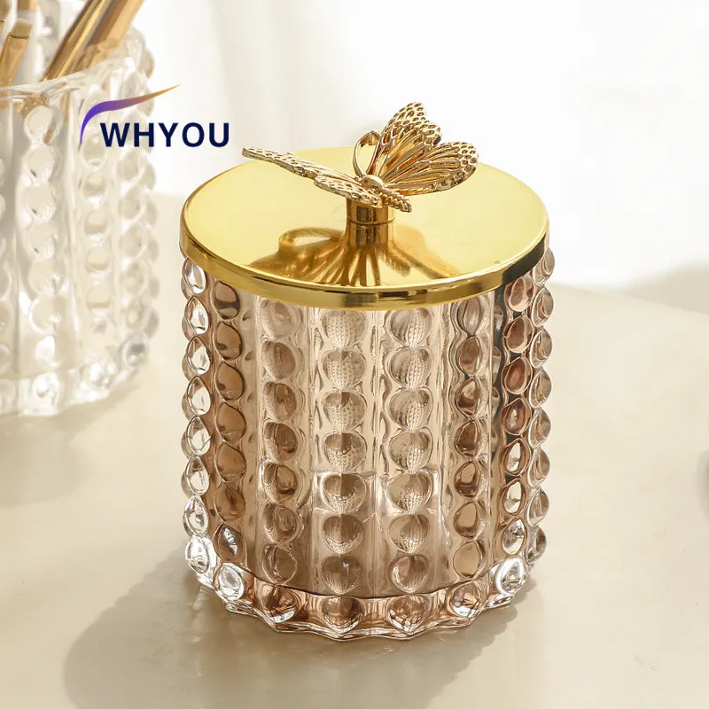 

WHYOU Art Luxury Glass Jewelry Storage Jar Aromatherapy Bottle with Lid Minimalist Household Cotton Swab Jewelry Storage Box