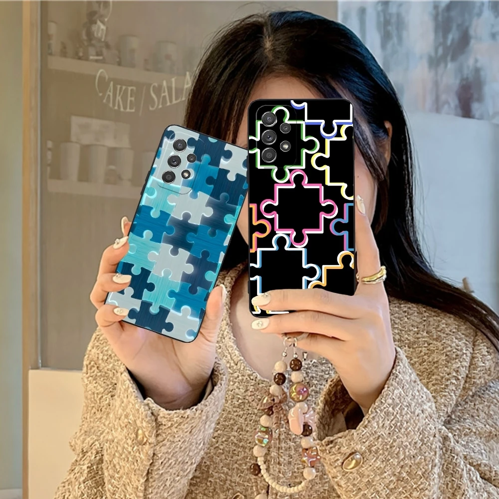 Puzzle Pretty Fashion Mobile Cell Phone Case for Samsung Galaxy A91 73 71 70 54 53 52 34 24 23 21 S 5G Black Cover Shell